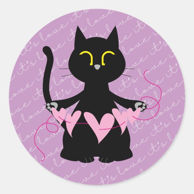 IT S LIEBE - Niedlicher Schwarz Kat & Herz Sticker (Vorderseite)
