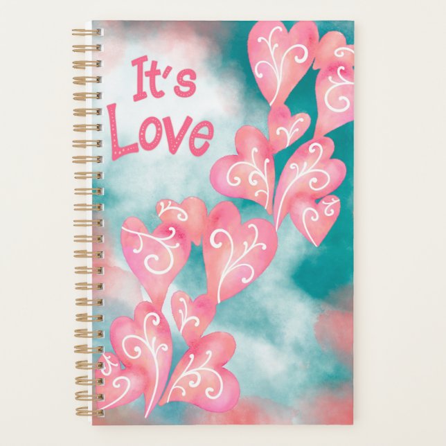 It’s Love – Pink & Teal Heart Cascade Planer (Vorderseite)