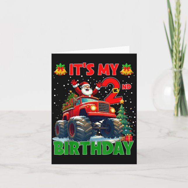 It’s My 2nd Birthday Xmas Santa Monster Truck Chri Karte (Vorderseite)