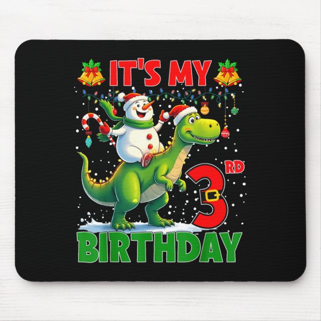 It’s My 3rd Birthday Xmas Snowman Riding Dinosaur  Mousepad (Vorne)