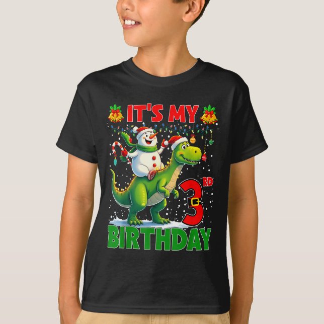 It’s My 3rd Birthday Xmas Snowman Riding Dinosaur  T-Shirt (Vorderseite)