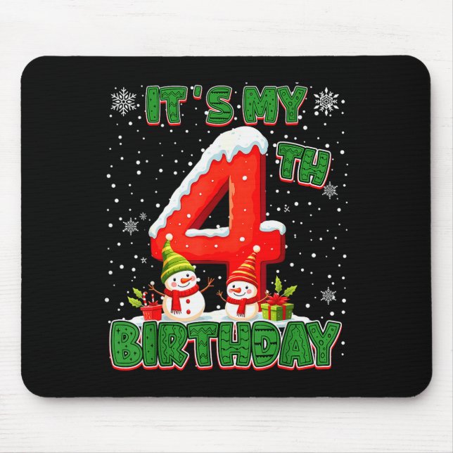 It’s My 4th Birthday Christmas Snowman 4 Year Old  Mousepad (Vorne)