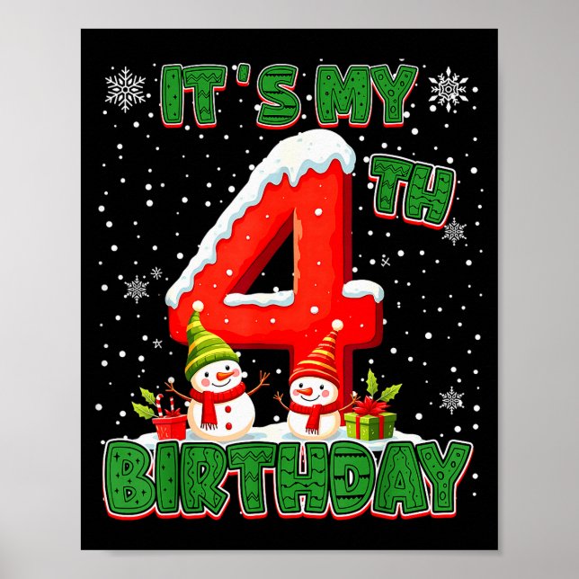 It’s My 4th Birthday Christmas Snowman 4 Year Old  Poster (Vorne)