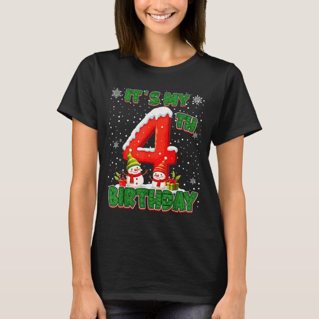 It’s My 4th Birthday Christmas Snowman 4 Year Old  T-Shirt (Vorderseite)
