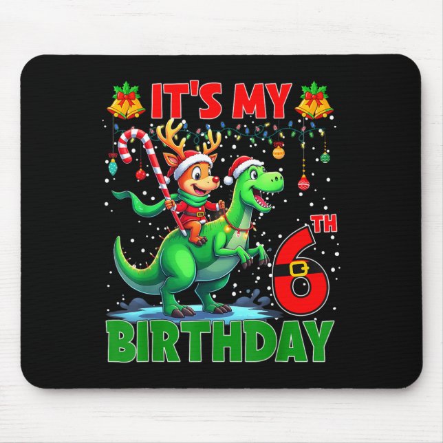 It’s My 6th Birthday Xmas Reindeer Riding Dinosaur Mousepad (Vorne)