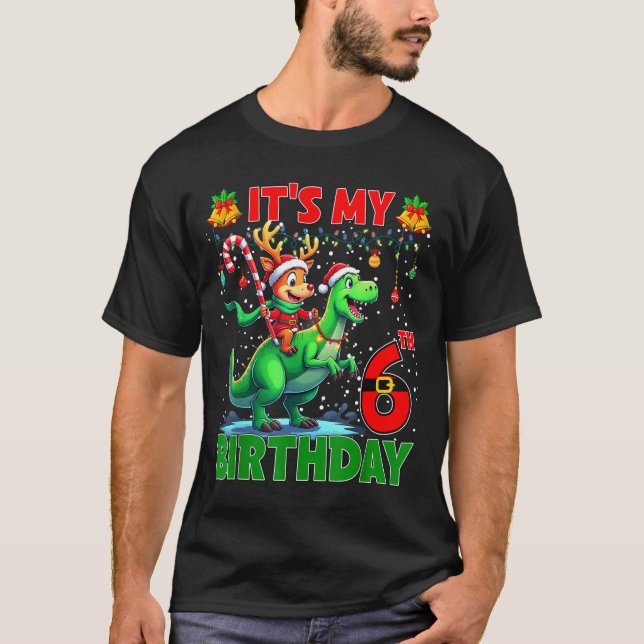 It’s My 6th Birthday Xmas Reindeer Riding Dinosaur T-Shirt (Vorderseite)