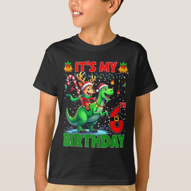 It’s My 6th Birthday Xmas Reindeer Riding Dinosaur T-Shirt (Vorderseite)