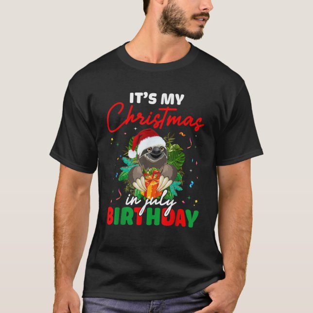 It s My Christmas In July Birthday Cute Sloth Sant T-Shirt (Vorderseite)