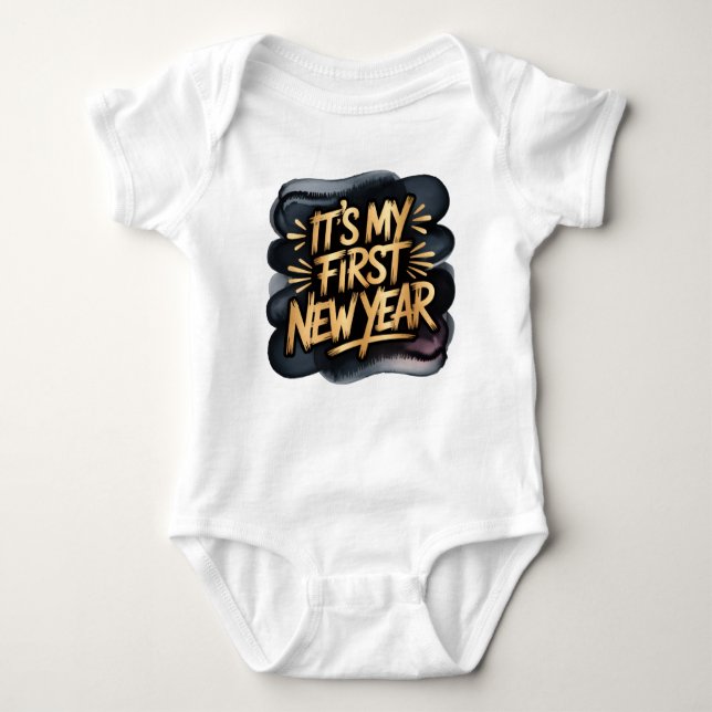 It’s My First New Year in Black and Gold Gift Baby Strampler (Vorderseite)