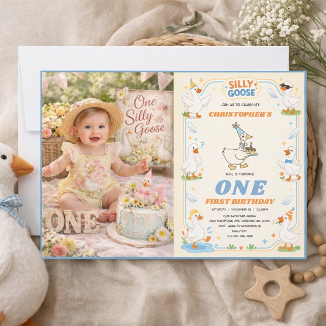 It’s ONE Silly Goose Retro 1st Birthday Fun Modern Einladung (It’s ONE Silly Goose Retro 1st Birthday Fun Modern Invitation
)