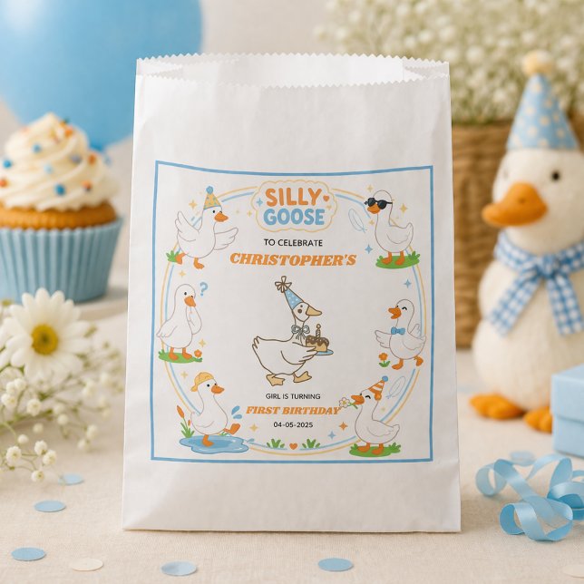 It’s ONE Silly Goose Retro 1st Birthday Fun Modern Geschenktütchen (It’s ONE Silly Goose Retro 1st Birthday Fun Modern favor bag)