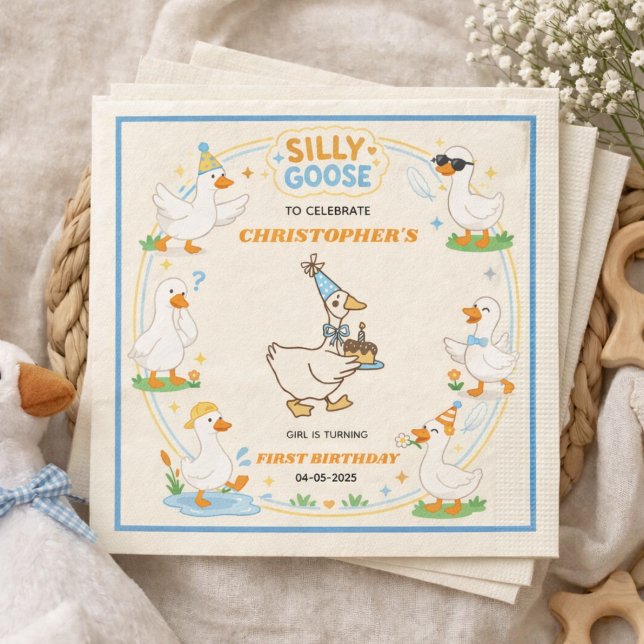 It’s ONE Silly Goose Retro 1st Birthday Fun Modern Serviette (It’s ONE Silly Goose Retro 1st Birthday Fun Modern paper napkins)