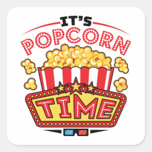 It’s Popcorn Time Movie Cinema Lover Quadratischer Aufkleber