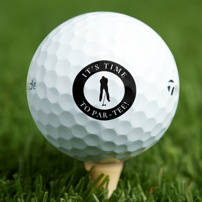 It’s Time to Par-Tee  Funny Monogram For Him Golfball (“It’s Time to Par-Tee!” black and white golf ball with bold golfer silhouette—funny & gift-ready.)