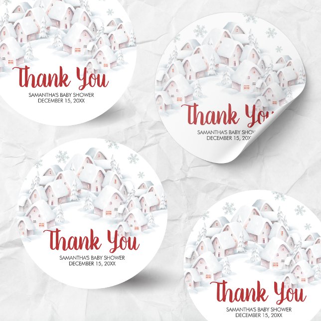 It Takes a Village Baby Shower Runder Aufkleber (It Takes a Village Winter Baby Shower Sticker)