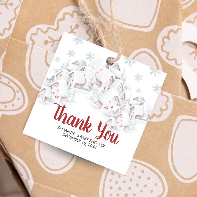 It Takes a Village Baby Shower Square Geschenkanhänger (It Takes a Village Winter Baby Shower Favor Tags)