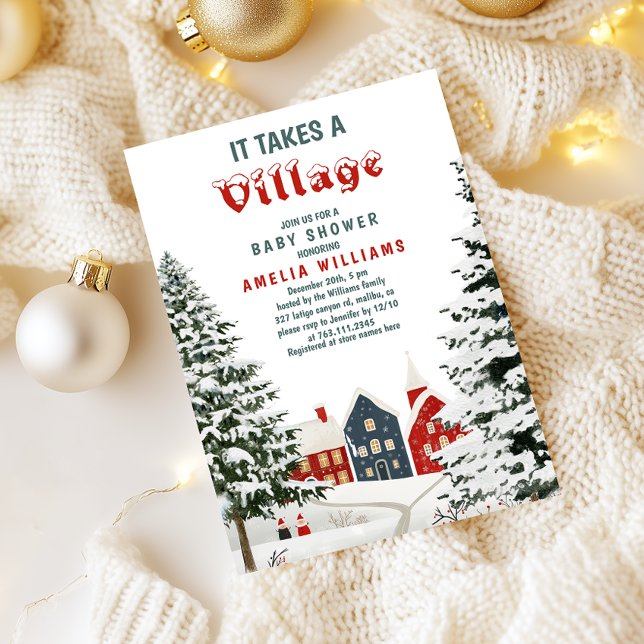 It Takes a Village Baby Shower Winter Snowy Einladung (Von Creator hochgeladen)