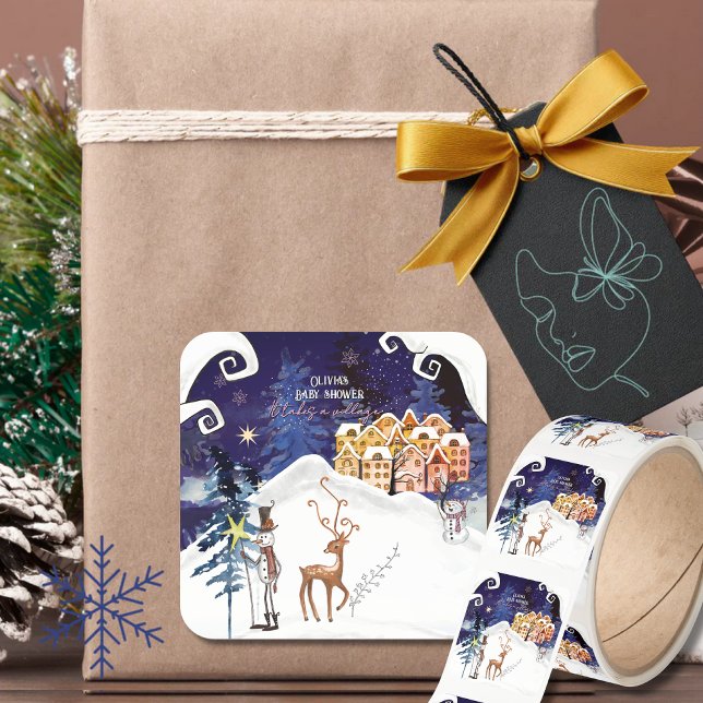 It Takes a Village Guardian Snowman Baby Shower Quadratischer Aufkleber (It Takes a Village Guardian Snowman Baby Shower Square Sticker)