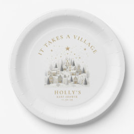 It Takes a Village Snowy Whimsical Baby Shower Pappteller