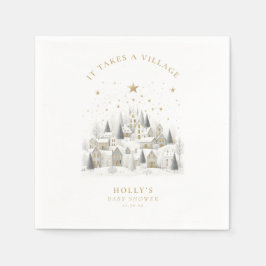It Takes a Village Snowy Whimsical Baby Shower Serviette