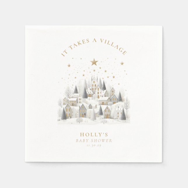 It Takes a Village Snowy Whimsical Baby Shower  Serviette (Vorderseite)
