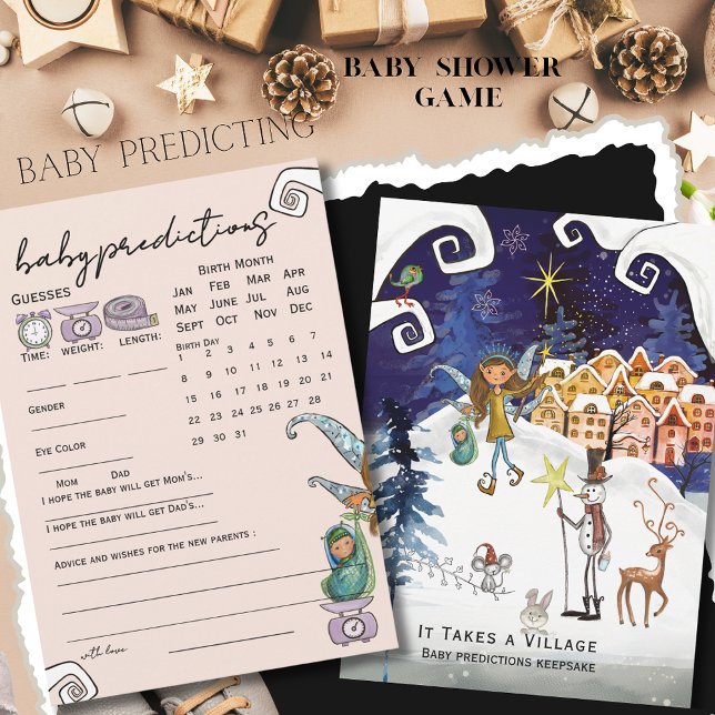 It Takes a Village Winter Baby Predictions Game Einladung (It Takes a Village Winter Baby Predictions Game Invitation)