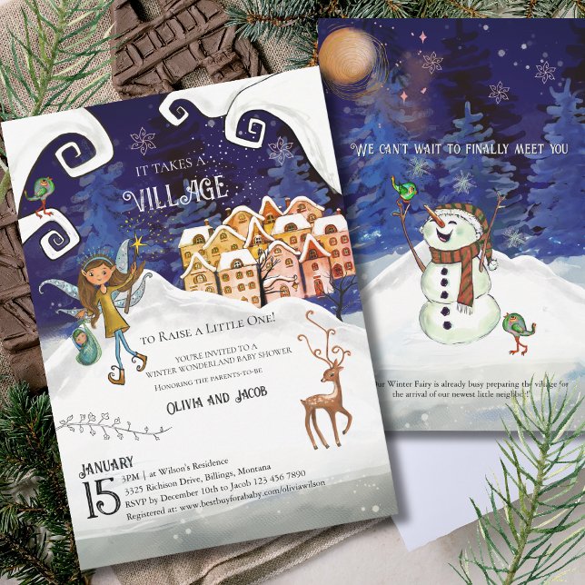 It Takes a Village Winter Fairy Baby Shower  Einladung (It Takes a Village Winter Fairy Baby Shower Invitation)