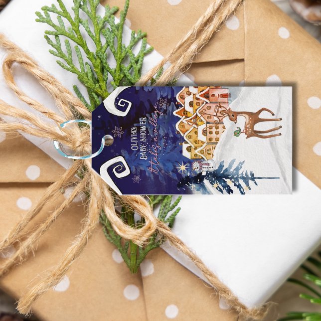 It Takes a Village Winter Fairy Girl Baby Shower  Geschenkanhänger (It Takes a Village Winter Fairy Girl Baby Shower Gift Tags)