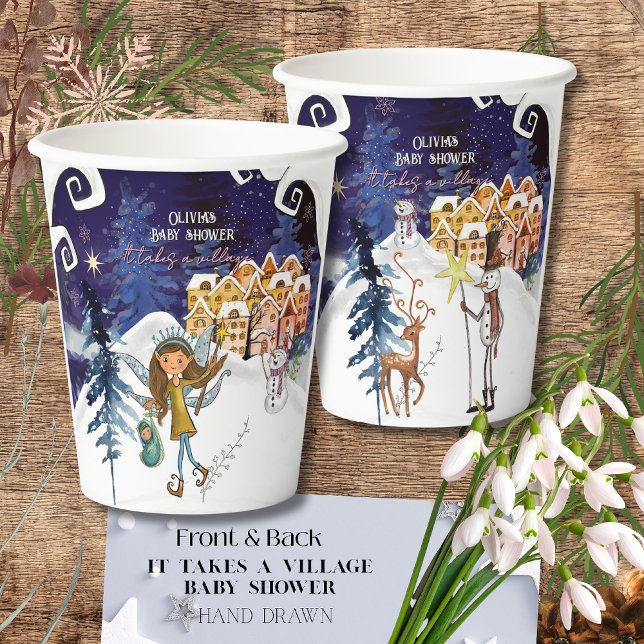 It Takes a Village Winter Fairy Girl Baby Shower  Pappbecher (It Takes a Village Winter Fairy Girl Baby Shower Paper Cups)