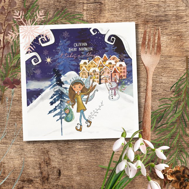 It Takes a Village Winter Fairy Girl Baby Shower  Serviette (Von Creator hochgeladen)