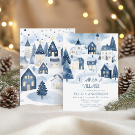 It takes a village Winter Navy Baby Boy Shower Einladung