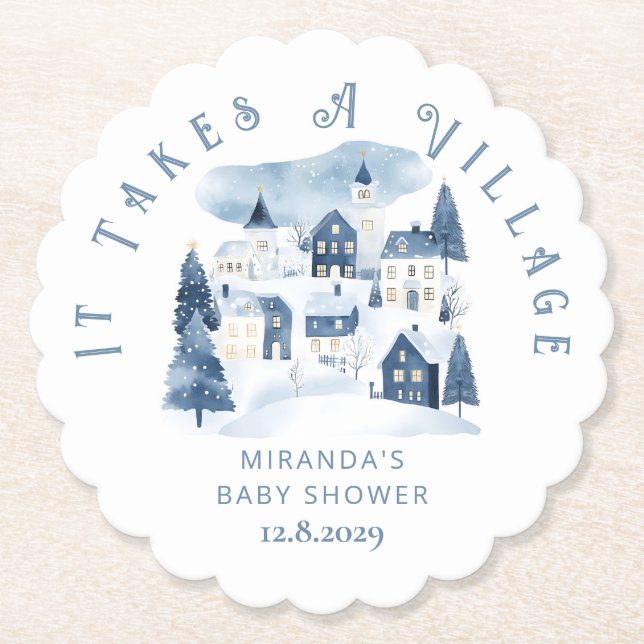 It takes a Village Winter Night Snow Baby Shower Untersetzer (Vorderseite)