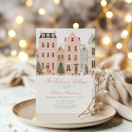It takes a village Winter Pink Baby Gir Shower Einladung