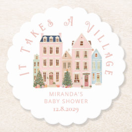 It takes a Village Winter Pink Snow Baby Shower Untersetzer