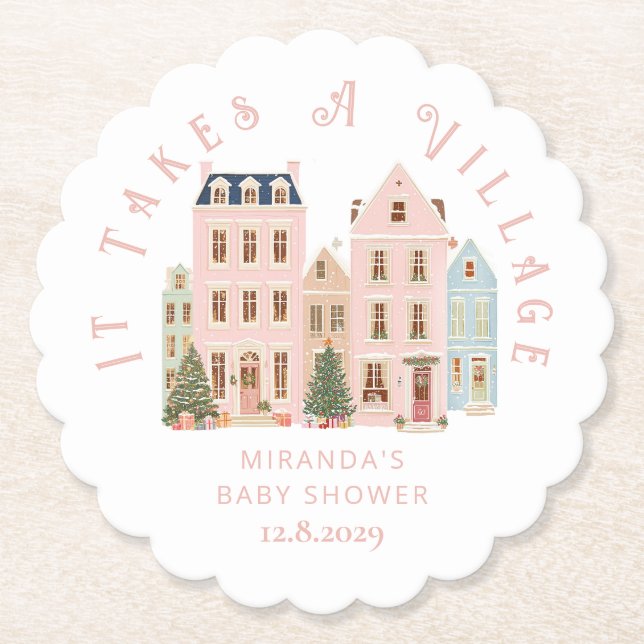 It takes a Village Winter Pink Snow Baby Shower Untersetzer (Vorderseite)