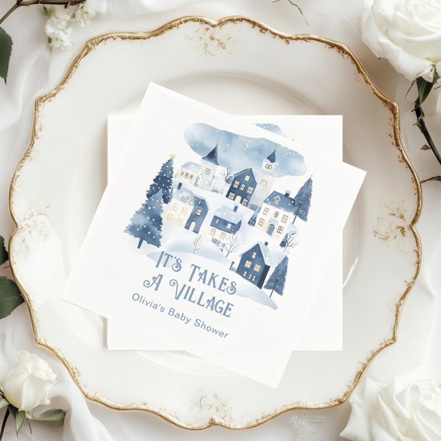 It Takes a Village Winter Snow Baby Shower Serviette (Von Creator hochgeladen)