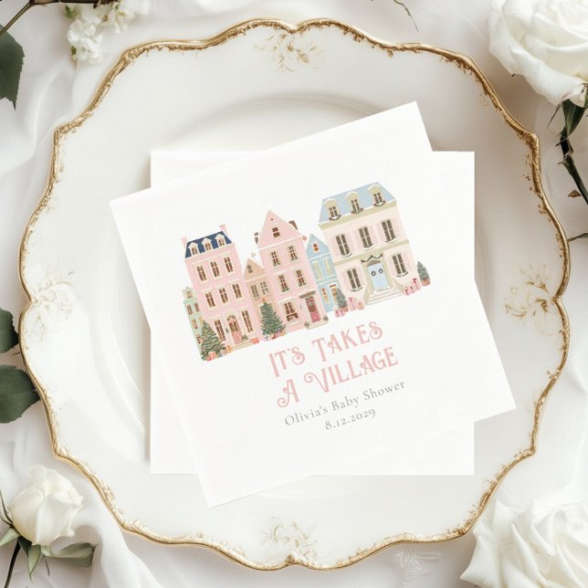 It Takes a Village Winter Whimsical Baby Shower Serviette (Von Creator hochgeladen)
