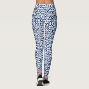 Itajime Shibori blaues Karo-Textilgeometrische Leggings