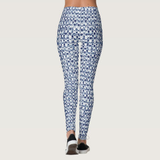 Itajime Shibori blaues Karo-Textilgeometrische Leggings