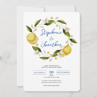 Italia Blue Watercolor Lemon Calligraphy Wedding I Einladung