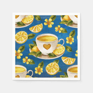 Italia Blue Watercolor Lemon Coffee Cup Napkin Serviette