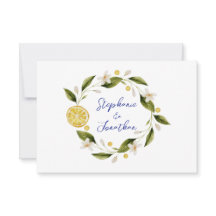 Italia Blue Watercolor Lemon RSVP Card