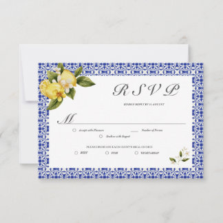 Italia Blue Watercolor Lemon RSVP Card Karte