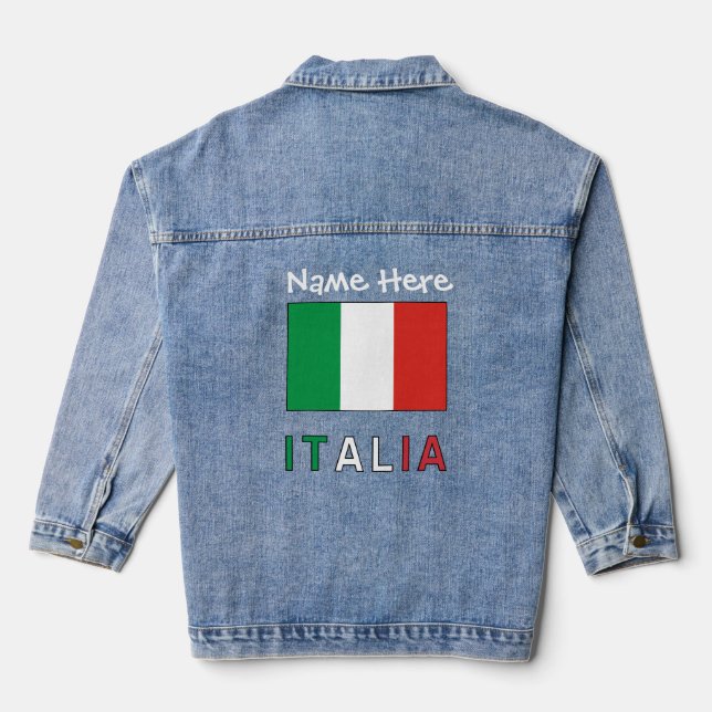 Italia e Bandiera Italiana Black Personalization Jeansjacke (Rückseite)