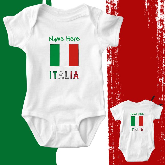 Italia e Bandiera Italiana Grüne Personalisierung Baby Strampler (Von Creator hochgeladen)