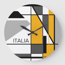 "Italia" Gold Black Gray White Geometric Design Große Wanduhr