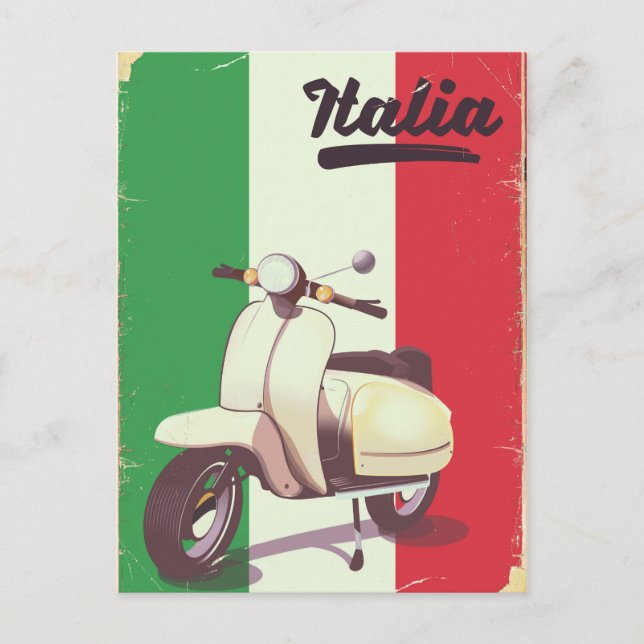Italia Scooter Vintage Reiseplakat Postkarte (Vorderseite)