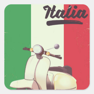 Italia Scooter Vintage Reiseplakat Quadratischer Aufkleber