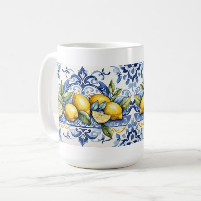 Italian Amalfi blue white tiles and lemons Kaffeetasse (Vorderseite Links)