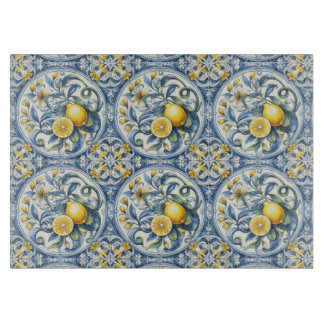 Italian Amalfi blue white tiles lemons Schneidebrett